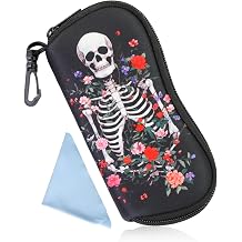 PERFECTSIGHT Kawaii Glasses Case, Neoprene Zipper Eyeglass Case with Clip, Soft Sunglasses Travel Pouch for Women Men Kids