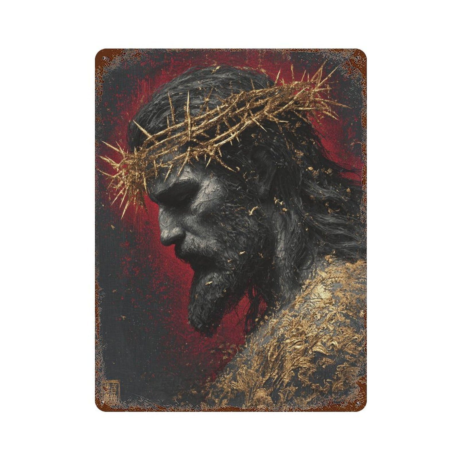 Christ's Crown of Thorns Art Print Rust Effect Tin Sign 15.7"x11.8", Rustic Home Decor for Garage, Pub Or Kitchen