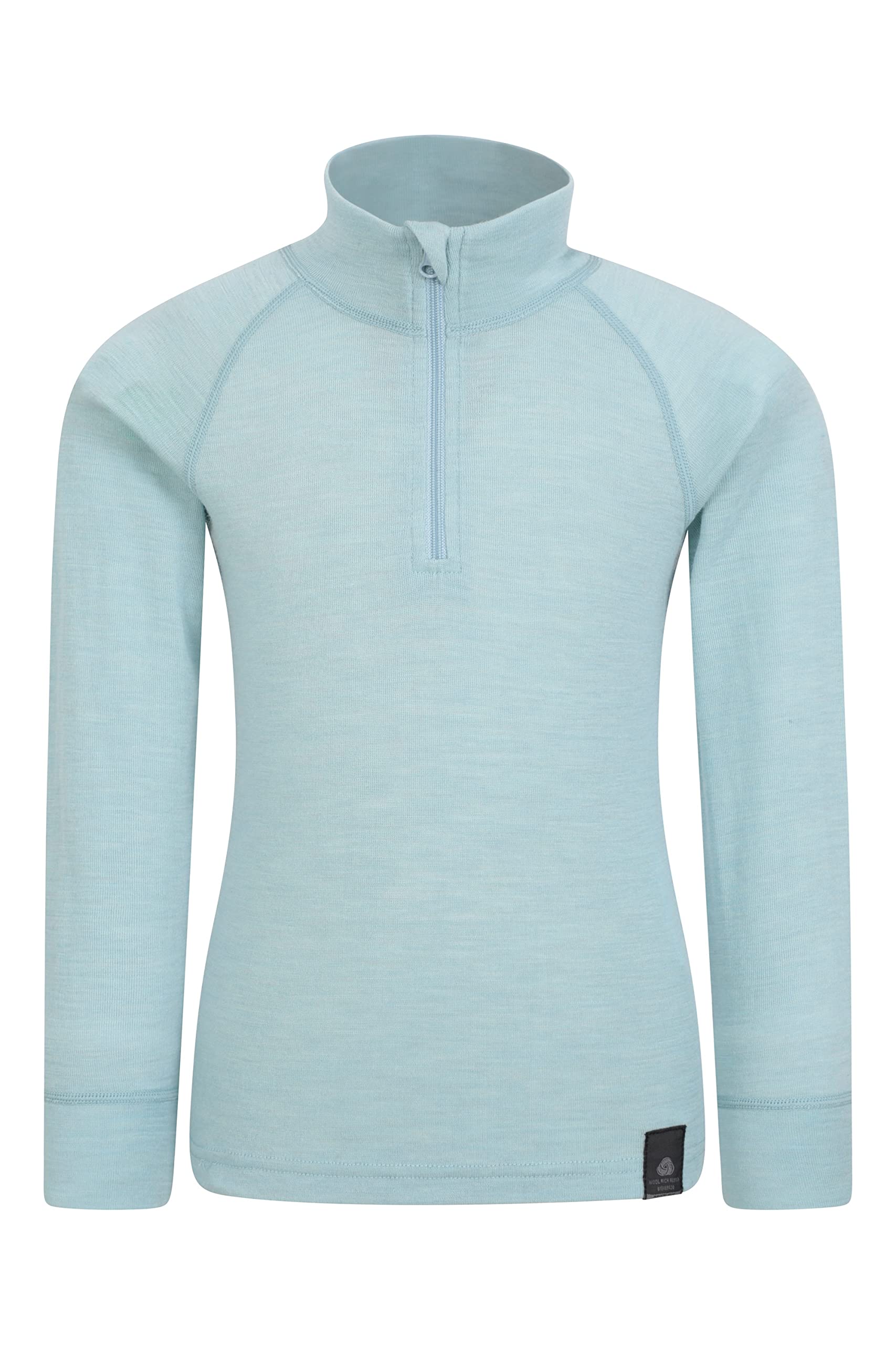Mountain Warehouse Boys Pale Blue Kids Merino Half-Zip Top - Antibacterial, Lightweight, Breathable & Moisture Wicking For & Girls - Spring Summer, Camping & Outdoors Kids Size 9-10 Years