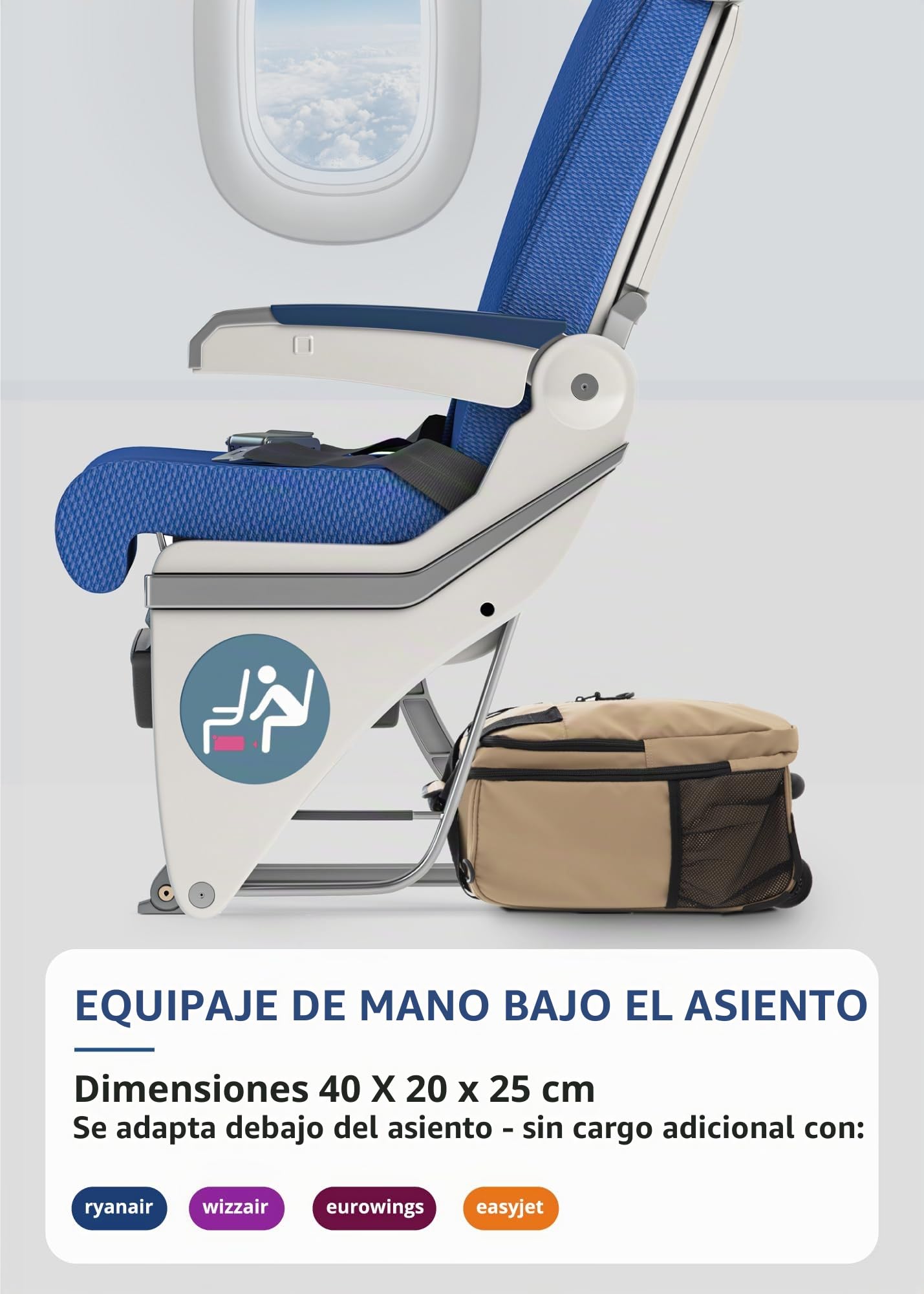Blnbag M7 - Trolley de cabina 40×20×25 cm impermeable, maleta de mano ligera 20L para vuelos de Ryanair, bolsa de avión 2 ruedas y compartimento acolchado para portátil, color champán