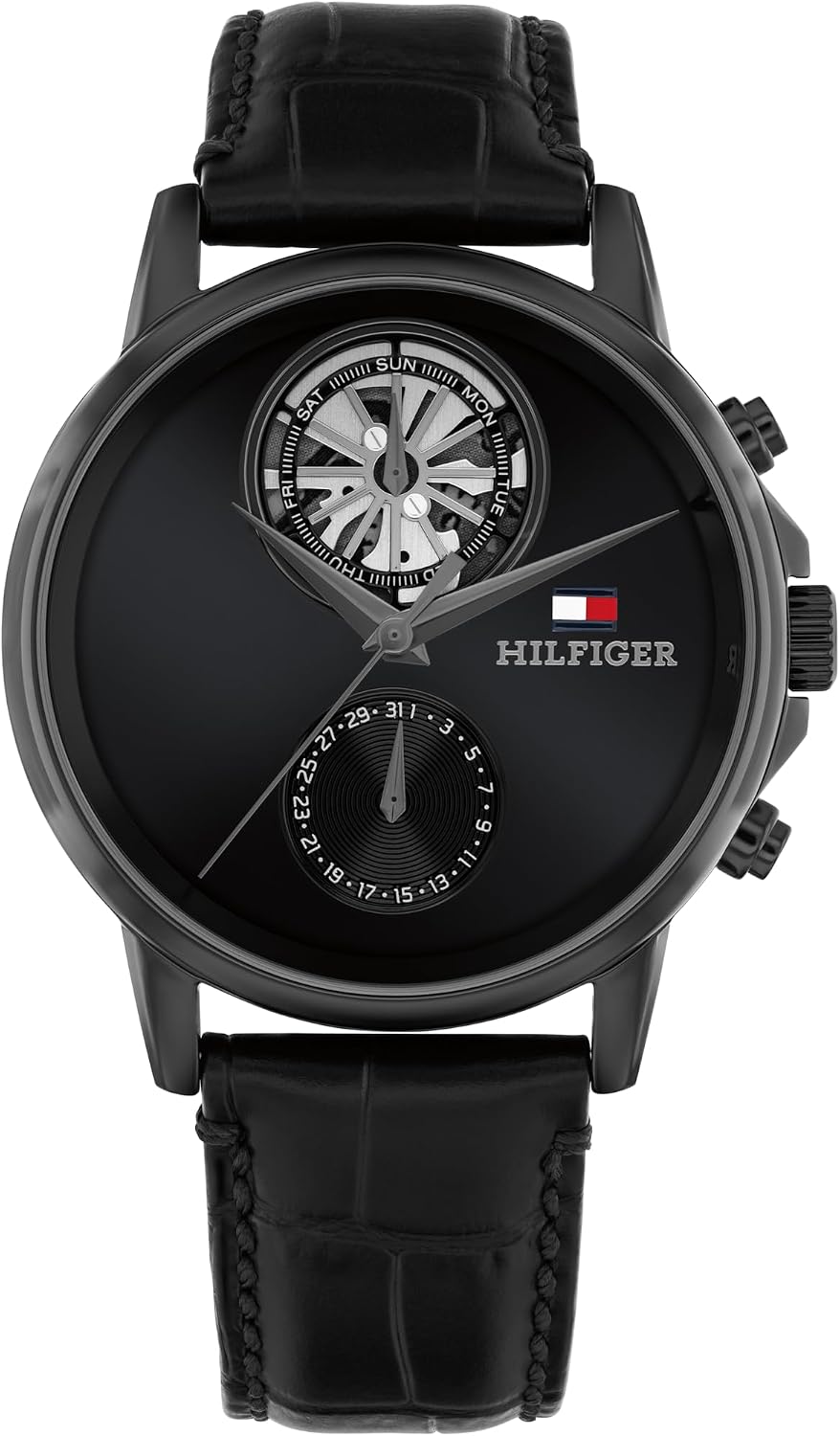 Tommy Hilfiger Men’s Multifunction Watch - Genuine Leather Strap and Skeleton Sub-Eye Dial - Water Resistant up to 50m - Modern, Contemporary Timepiece - Gift for Him 40mm