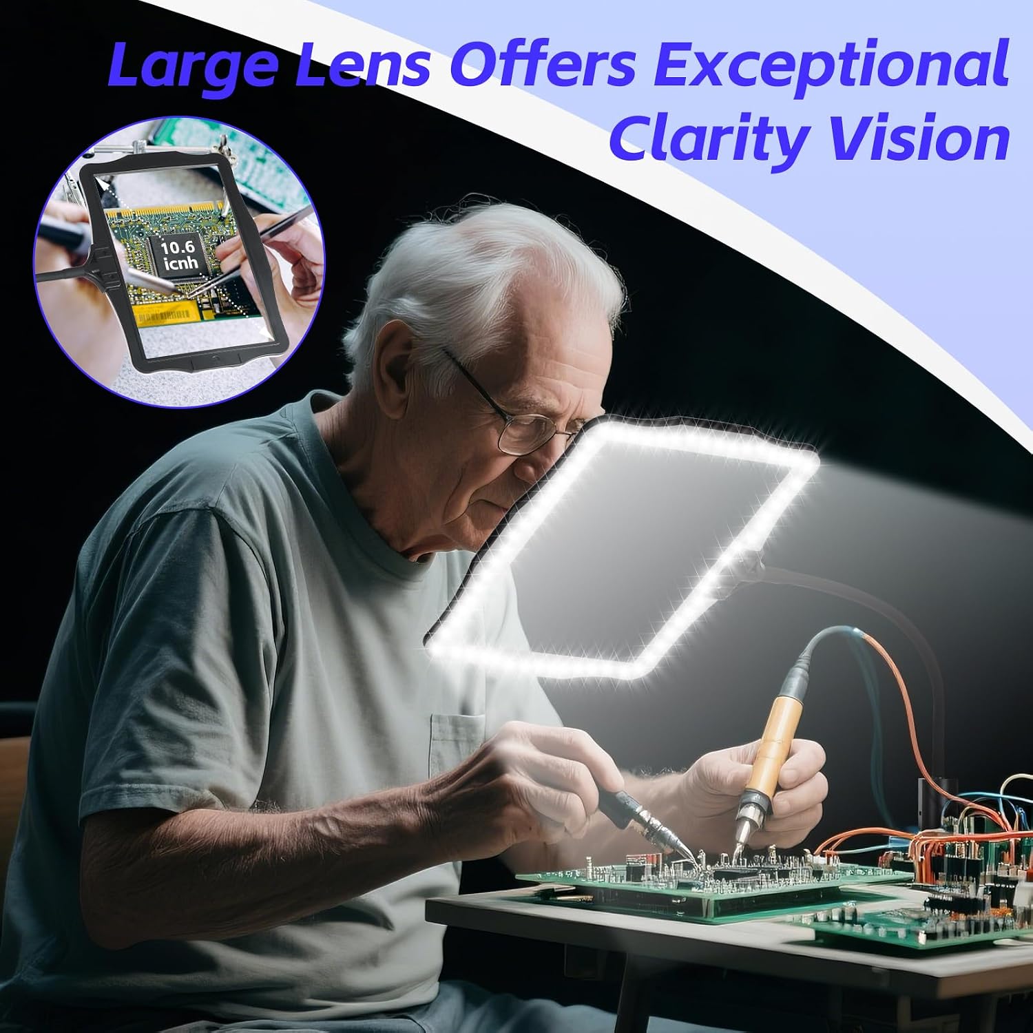 Large Floor Magnifying Glass with Light and Stand, 48-LED Lighted Adjustable Height Floor Magnifying Lamp with 360° Flexible Gooseneck, Hands Free Magnifier for Reading Close Work Cross-Stitching