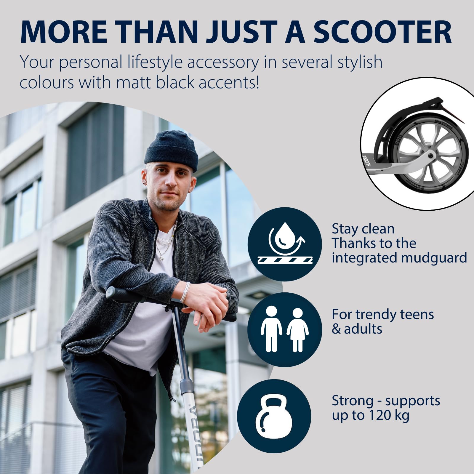 HUDORA BigWheel 230 Advanced Scooter – stabilna hulajnoga aluminiowa o wadze do 120 kg – cicha i składana hulajnoga miejska ze stojakiem i dzwonkiem – hulajnoga dla dzieci/młodzieży i dorosłych