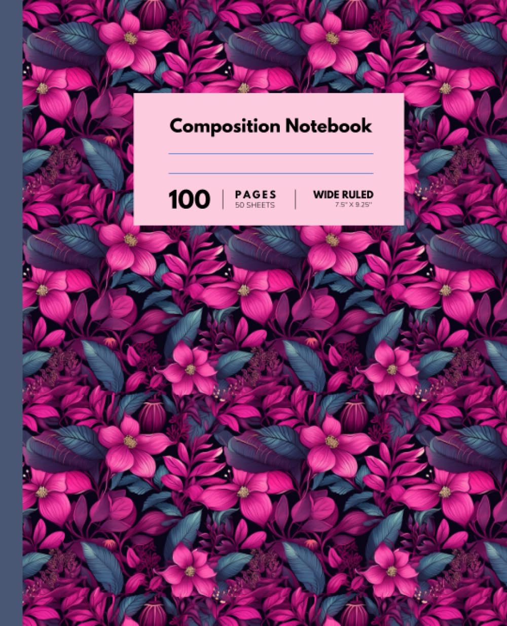 Composition Notebook: Vintage Botanical Magenta Pattern - Wide Ruled Lined Paper Journal - 7.5" x 9.25" - 100 Pages