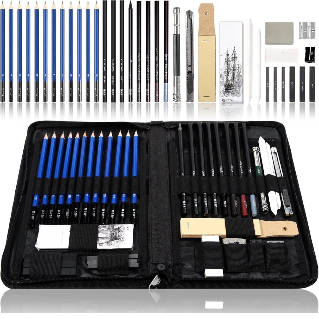 Limos Professional Sketching Drawing Pencils Kit 40-Piece Set, M