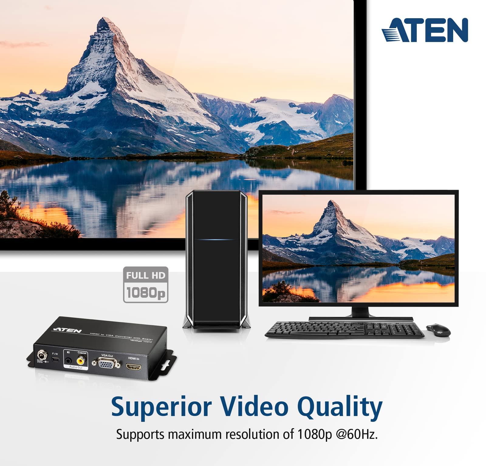 【未使用新品】ATEN HDMI to VGA Converter VC812 HDMI to VGA/Audio Converter with Scaler - VC812, ATEN Video