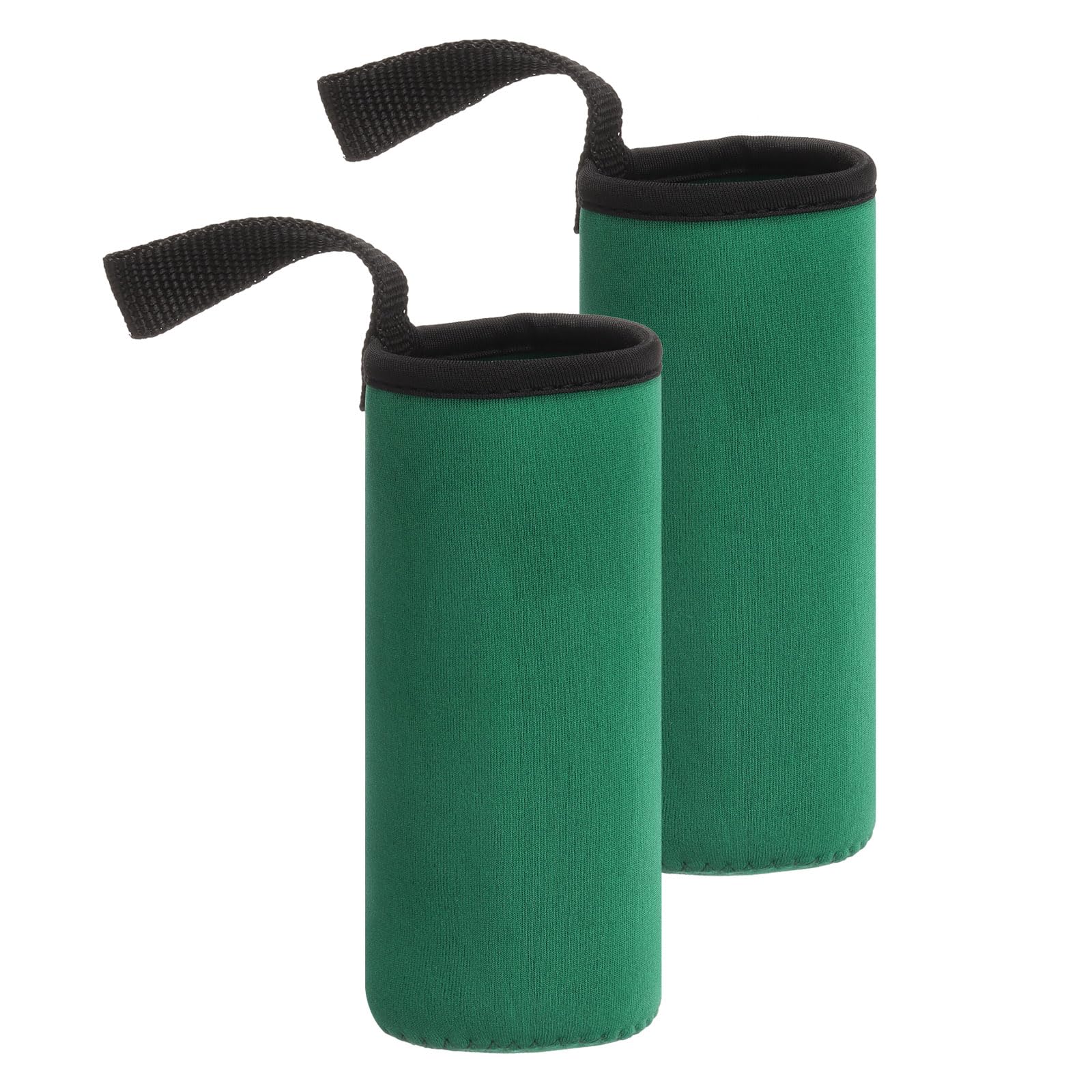 sourcing map 2pcs Neoprene Water Bottle Sleeve, 12 oz Insulated Water Glass Bottles Carrier Bag Collapsible Drink Bottle Sleeve Cover Holder with Handle, Dark Green