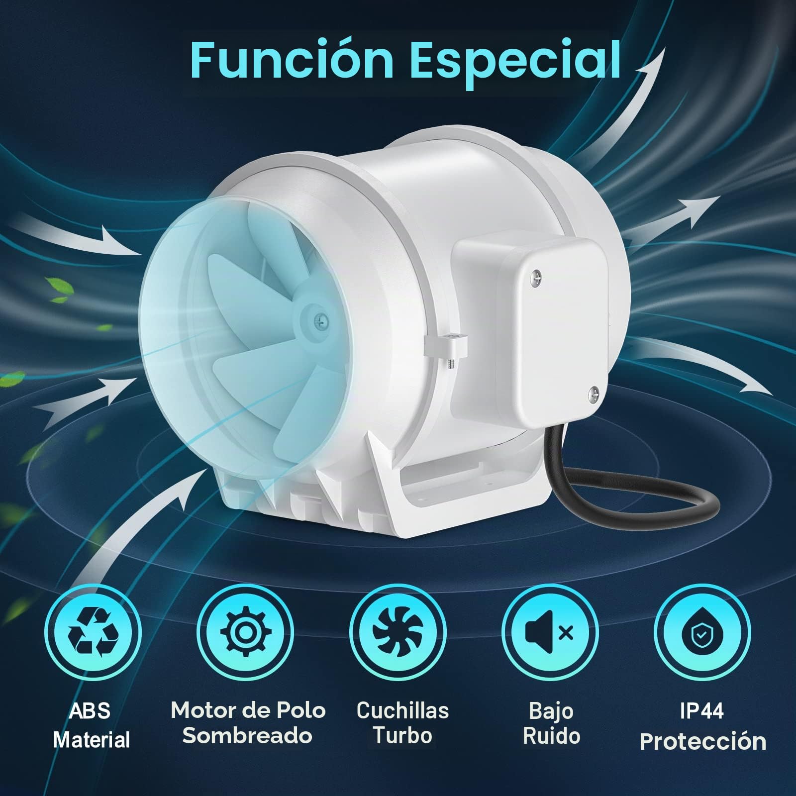 Ventilador centrífugo, HG Power 125mm Extractor Ventilador de Aire en Línea Super Ligero y Silencioso - 218m³/h