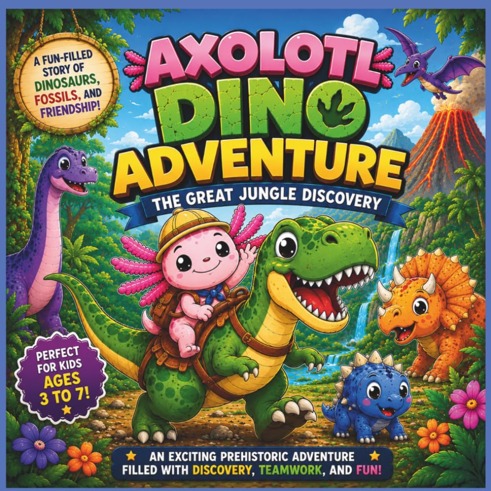 Axolotl Dino Adventure: The Great Jungle Discovery: A Bright, Fun-Filled Journey of Dinosaurs, Fossils, and Friendship for Kids Ages 3–7| Axolotl ... Bedtime Story (AXOLOTL ADVENTURES STORYBOOKS)