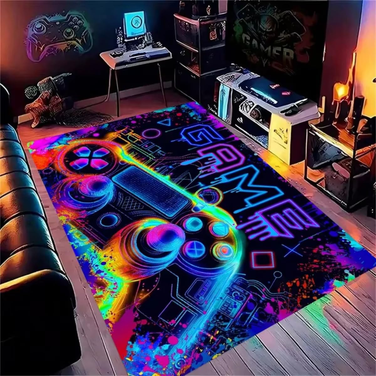 Tapis de game à effet visuel 3D et grand carpet de salon gamer