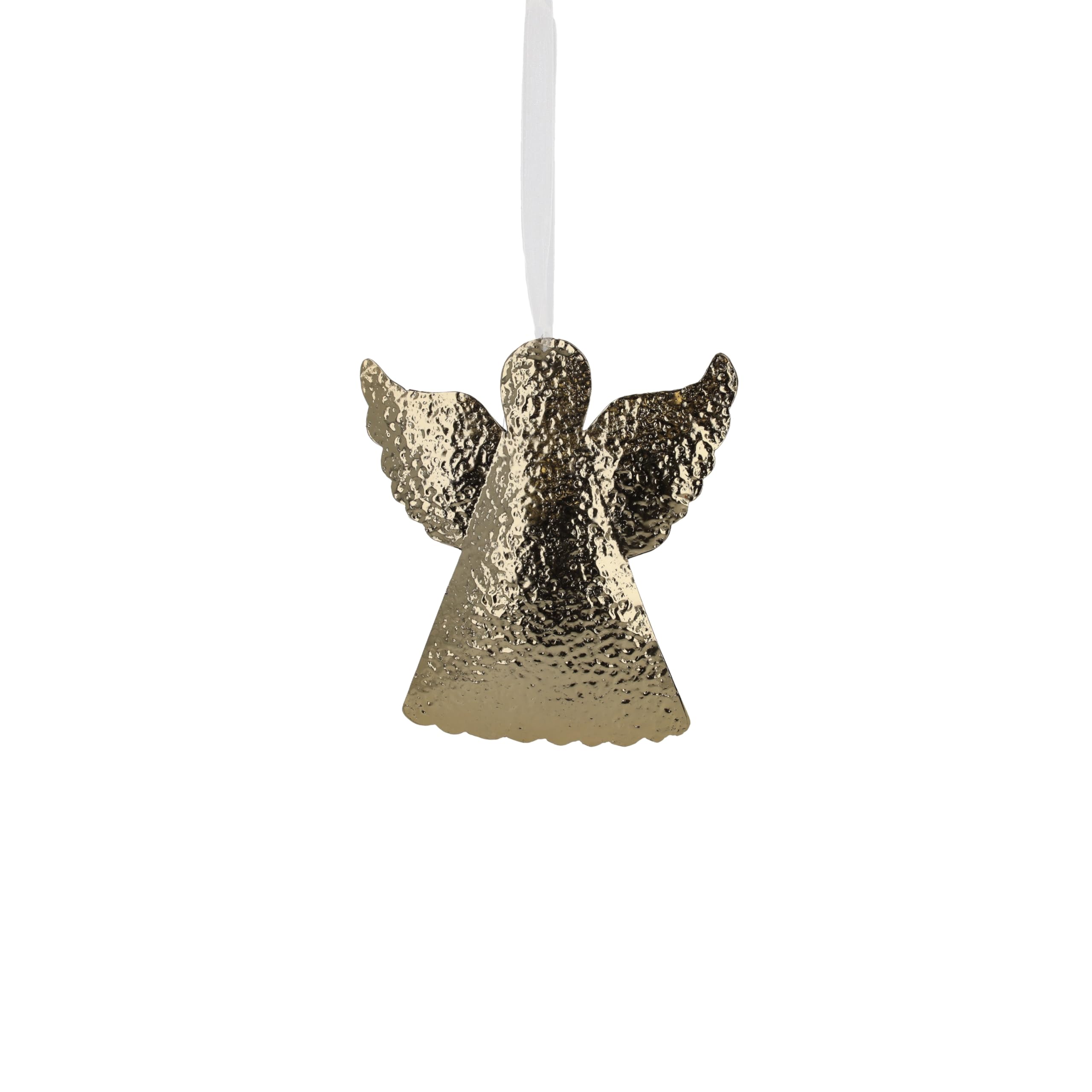 Keyhomestore - Juego de 2 adornos navideños con forma de ángel, fabricado en metal, color dorado con acabado brillante con colgante, altura 13 cm, ideal como decoración para el árbol