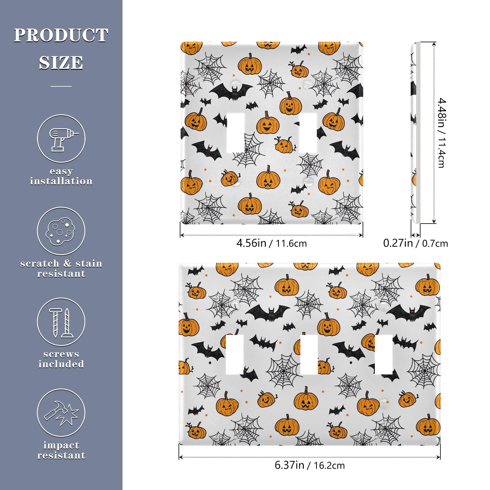 UMIRIKO Hallowen Bat Pumpkins Light Switch Cover Plate Covers Decorative Double Toggle Home Decor 202b7069