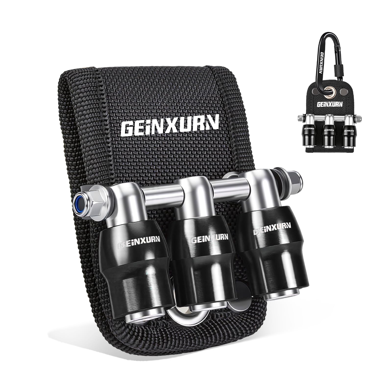 Geinxurn 3Pcs Black 1/4” Shank Bit Holder Set, Magnetic Drill Bit Holder with Polyester Belt Loop Organizer, Double Lock Quick Release & Change Aluminum Bits Storage with Carabiner for Outdoor Work