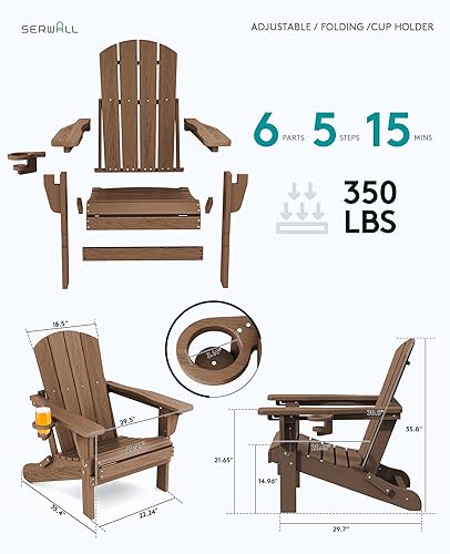Miniatura 6 de SERWALL Silla Adirondack plegable, silla Adirondack reclinable con soporte para tazas, silla Adirondack ajustable con 3 posiciones reclinables,