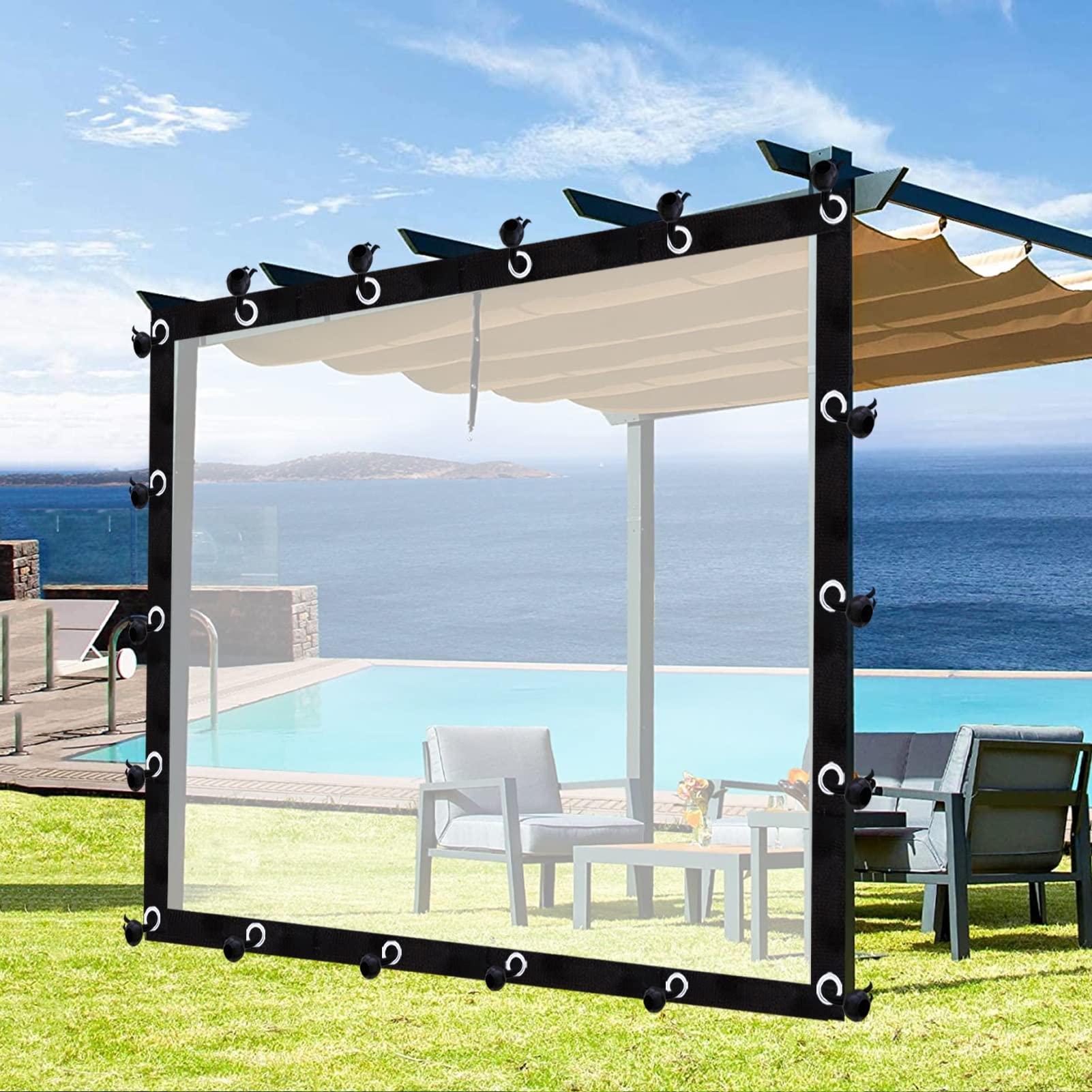 GJZQDKX Customizable Waterproof Clear Tarpaulin Curtains 3x3m - Tear-Proof Thermal Insulated Transparent with Eyelets for Outdoor Use Heavy-Duty Weather Protection