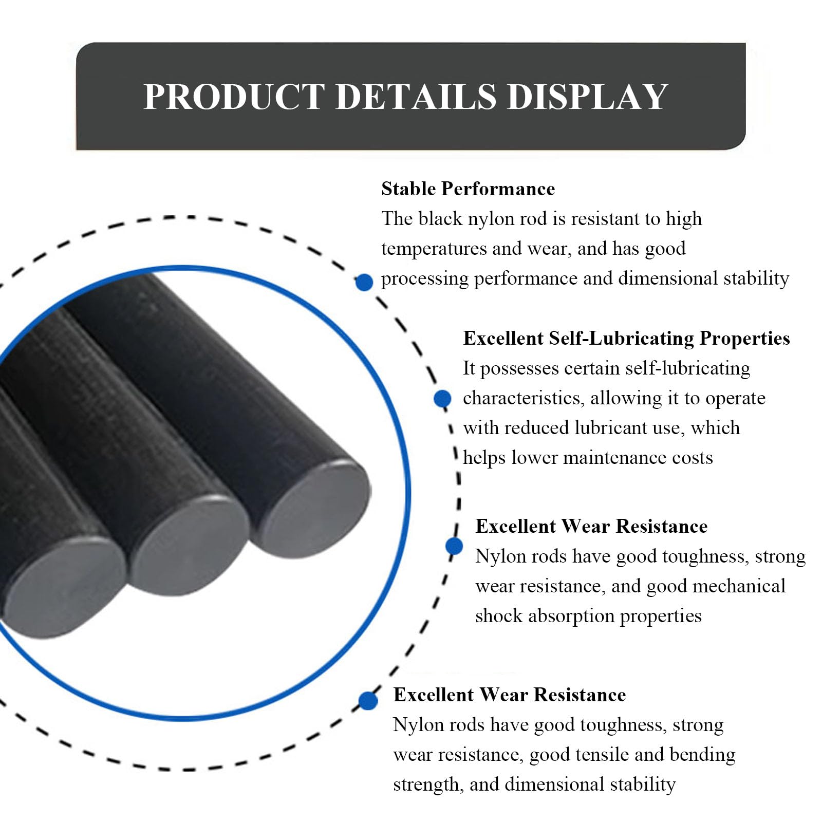 4 Piezas De Varillas De Nylon Negro, Barra Redonda Sólida Longitud 500 Mm, Diámetro 15-30 Mm Adecuadas para Manualidades De Bricolaje Y Modelismo,Diameter 30mm