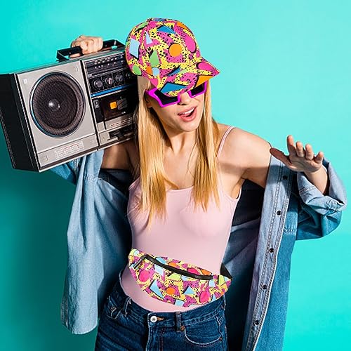 Miniatura 6 de Riñonera de neón de los años 80 y 90, paquete de cinturón retro, bolsa de cintura casual para hombres y mujeres y gorras de béisbol, sombreros con