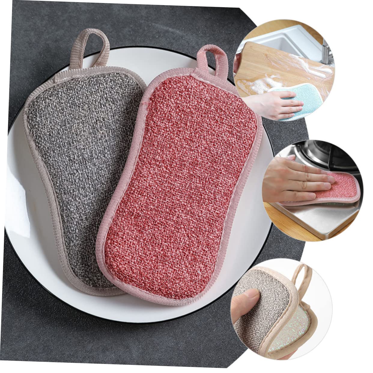 Healeved 30pièces Éponge De Nettoyage De Cuisine Lot de Éponges Réutilisables Lin Nettoyage Facile des Vaisselles Casseroles Et Éviers pour Cuisine Et Salle De Bain