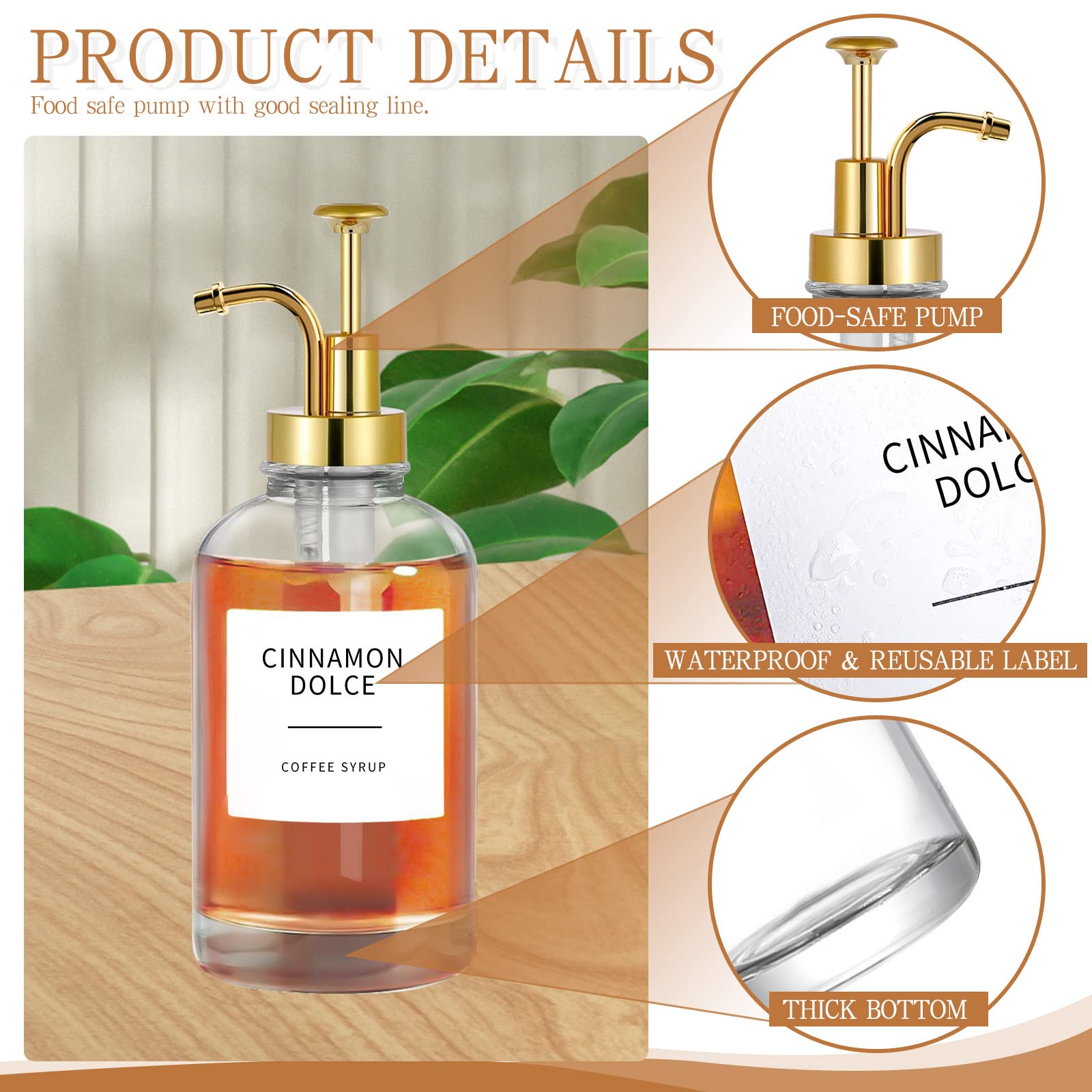 Set 2 Dispenser Sciroppo Caffè - Bottiglie Vetro 500ml Con Pompe, 18 Etichette Incluse - Foto 12