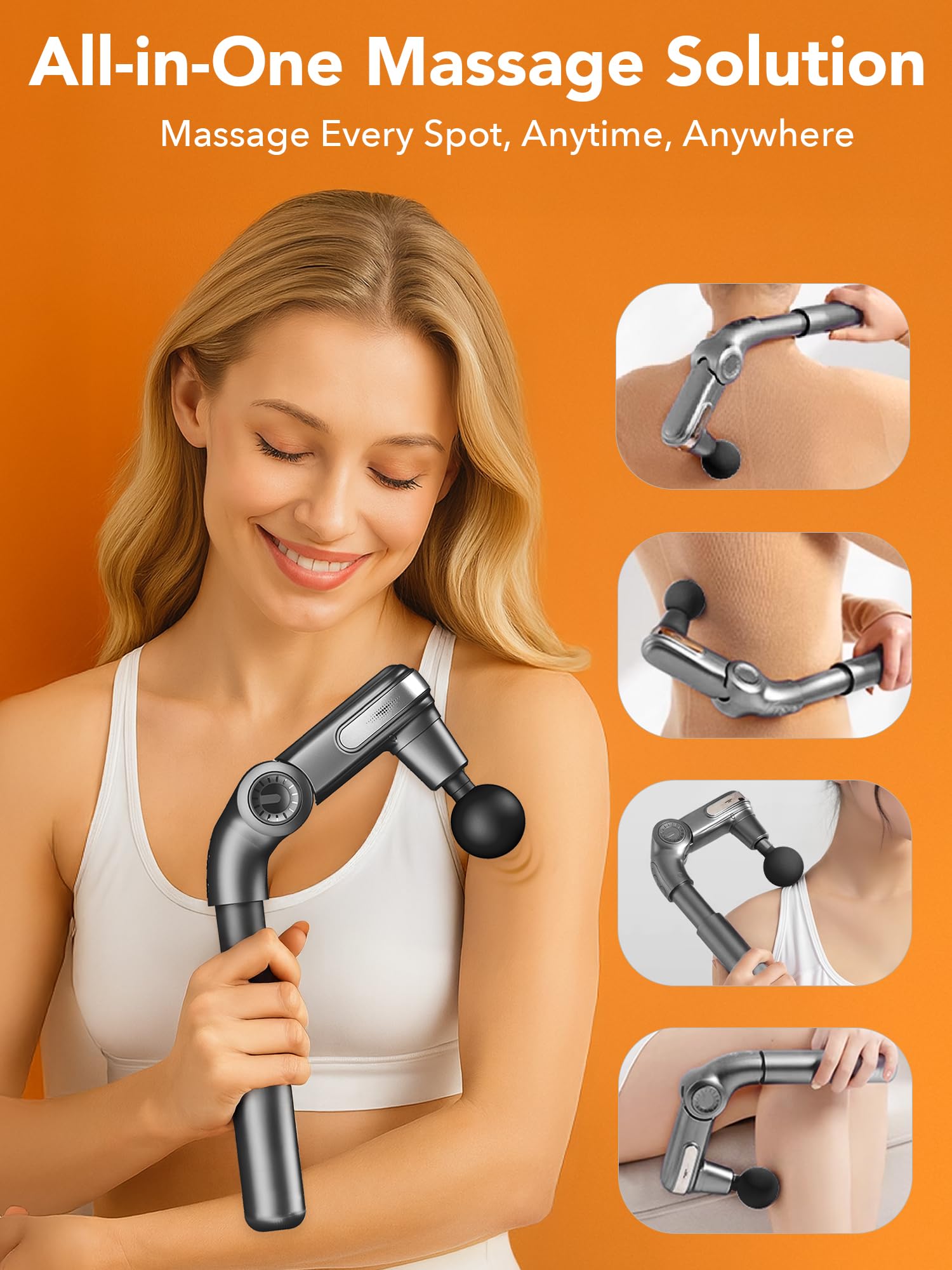 Masajeador de cuello y espalda para aliviar el dolor de tejido profundo, pistola de masaje de percusión de mano, 5 velocidades y 4 cabezales de masaje, regalo perfecto para mujeres, padre, madre