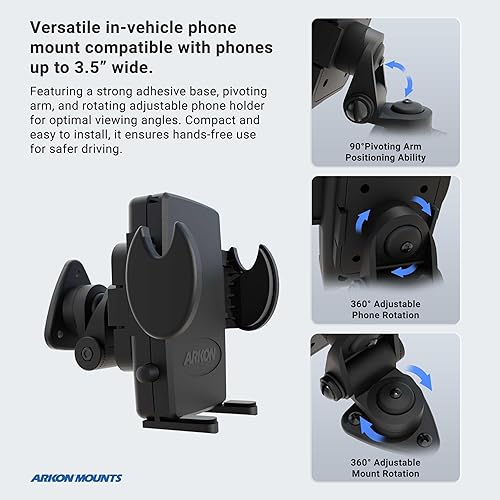 Miniatura 3 de ARKON Soporte adhesivo para teléfono de coche o camión para iPhone 12 11 Pro Max XS XR Galaxy Note 20 10 9 Retail Negro SM428