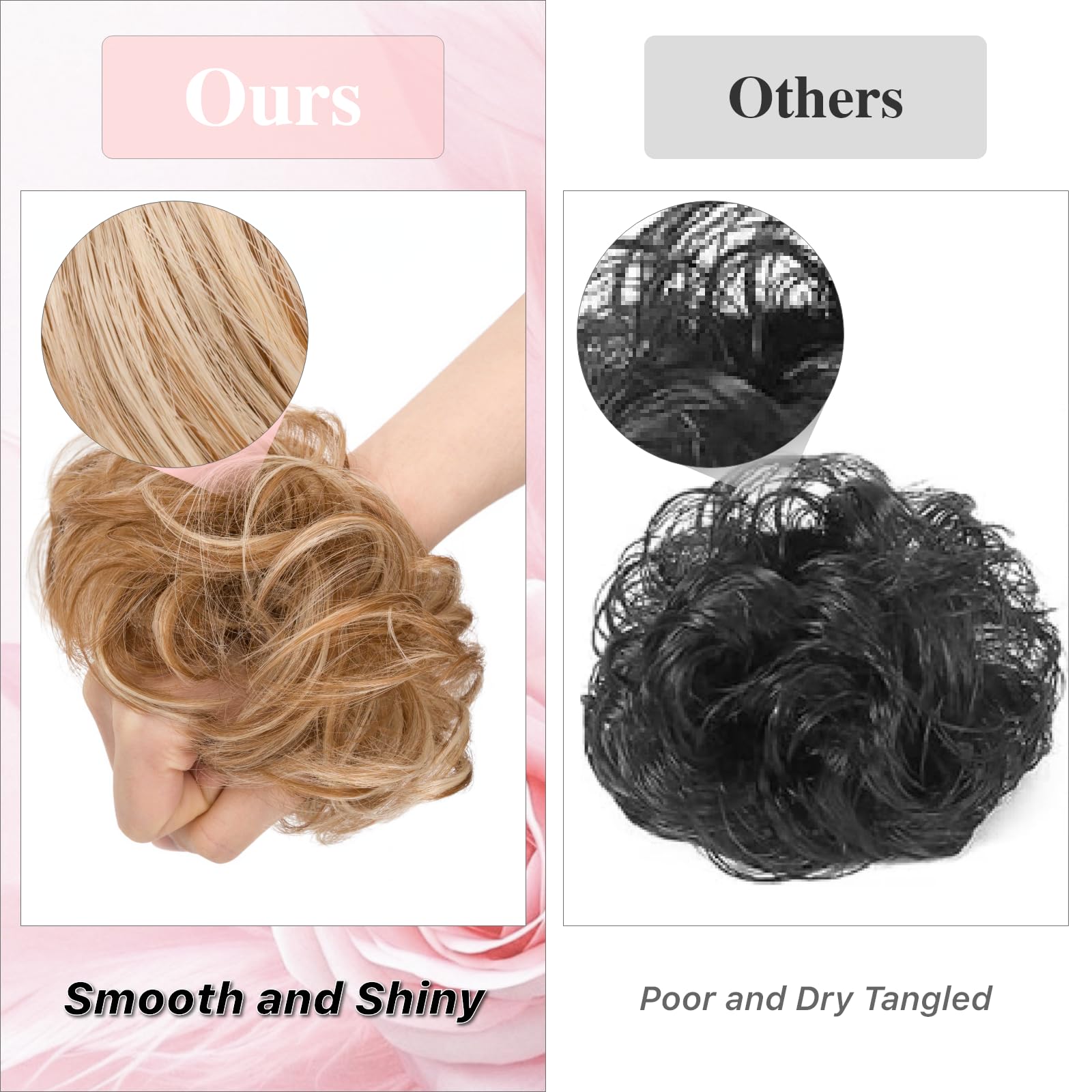 Benehair Messy Bun Hair Piece Curly Wavy Hair Scrunchies Messy Bun Scrunchie Synthetic Donut Updo Hair Pieces for Women Girls (Light Ash Brown & Bleach Blonde - Image 4