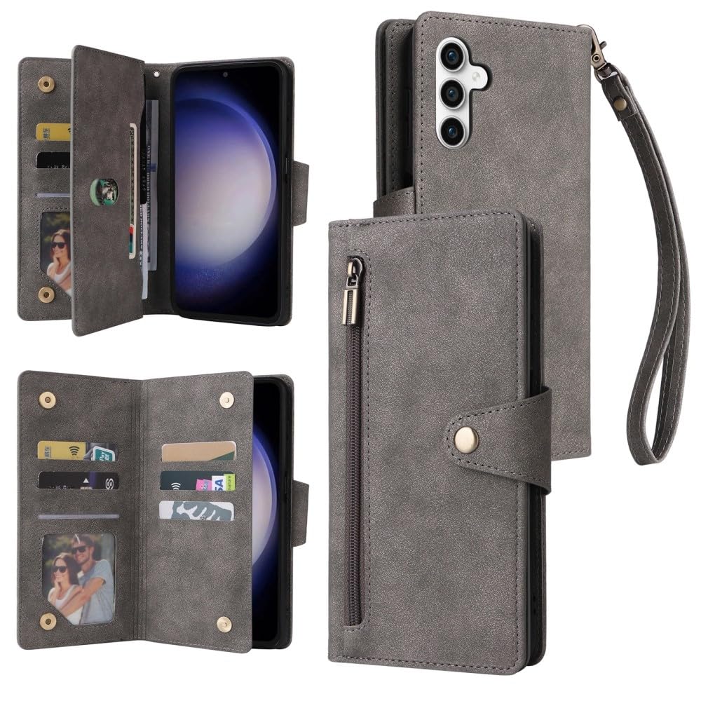 Étui compatible avec Samsung Galaxy S9 gris housse portefeuille cuir rétro protection - 8