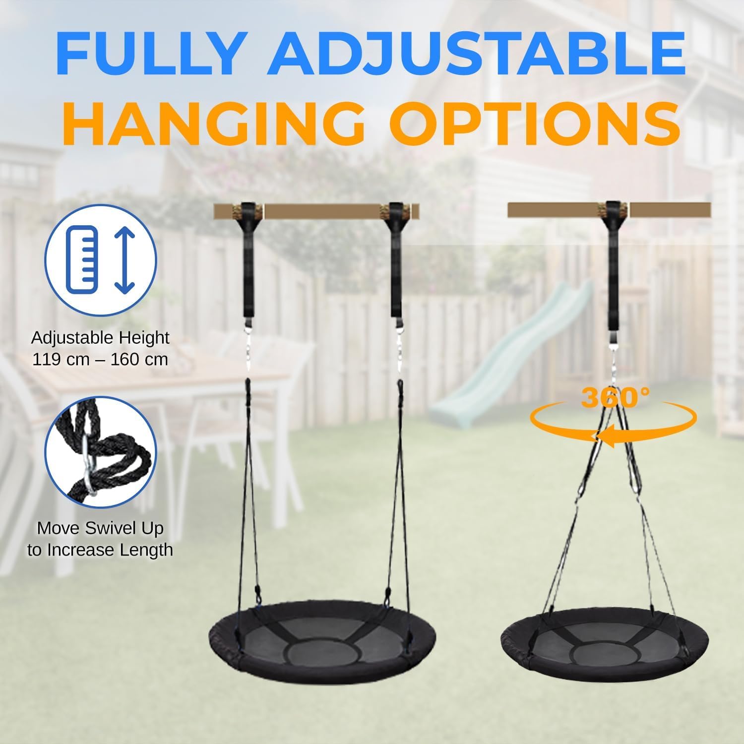 SereneLife Tree Swing Seat, Large Round Saucer Kids Swings, Adults and Kids Nest Swing, Durable Frame, 270kg Capacity - Image 5