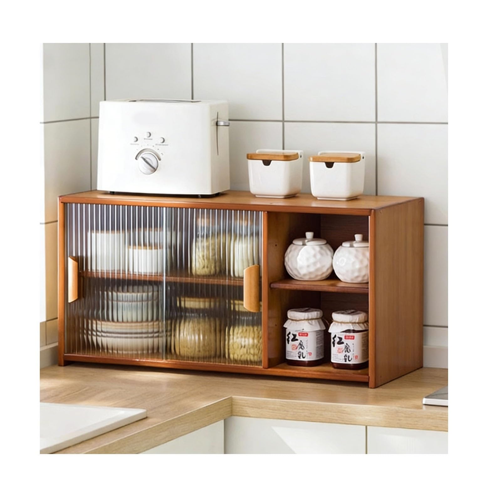 BHGFYXBS Bamboo Kitchen Sto Cabinet With Sliding S Doors Adjustable Pantry Freestanding Dining Room Countertop Unit,Brown-67X34X28Cm/26X13X11In,Brown-67x34x28cm/26x13x11in