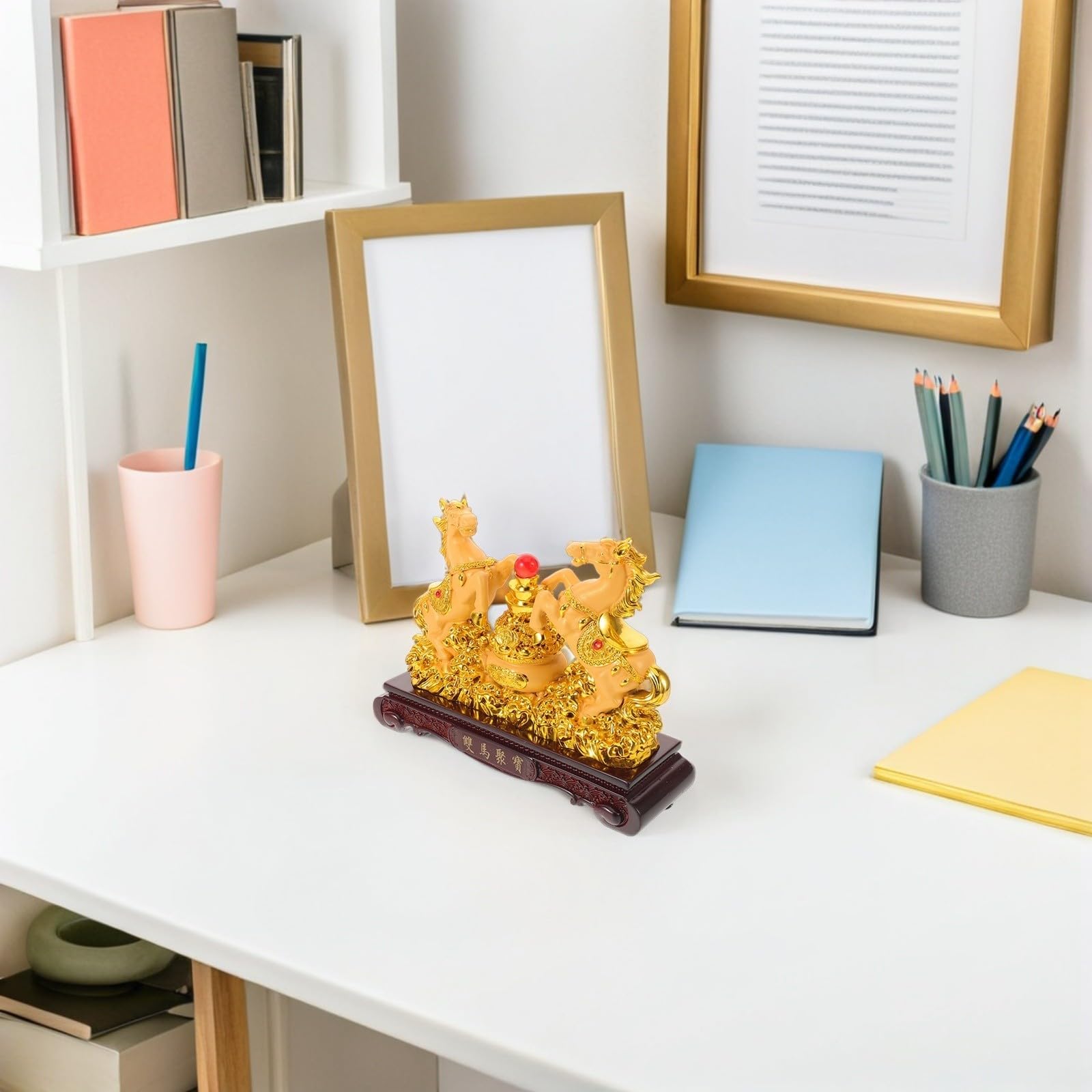 Chinesische Feng Shui Pferdestatue aus Kunstharz für Zuhause und Büro