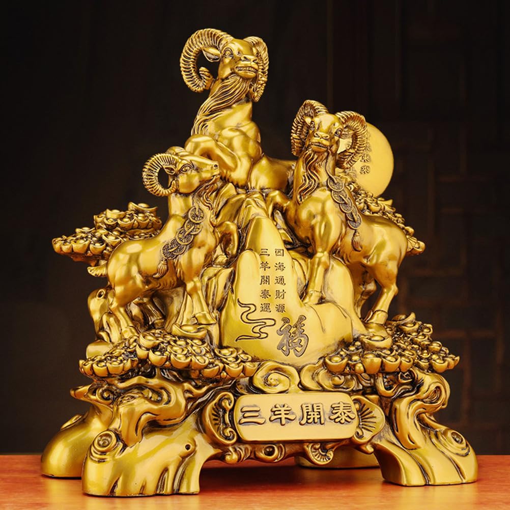 Figurka ze złotego mosiądzu Barany Feng Shui Statua zodiaku Kompaktowa ozdoba na biurko w domu Przynosząca szczęście, dobrobyt i pozytywną energię, aby przyciągnąć szczęście,Medium