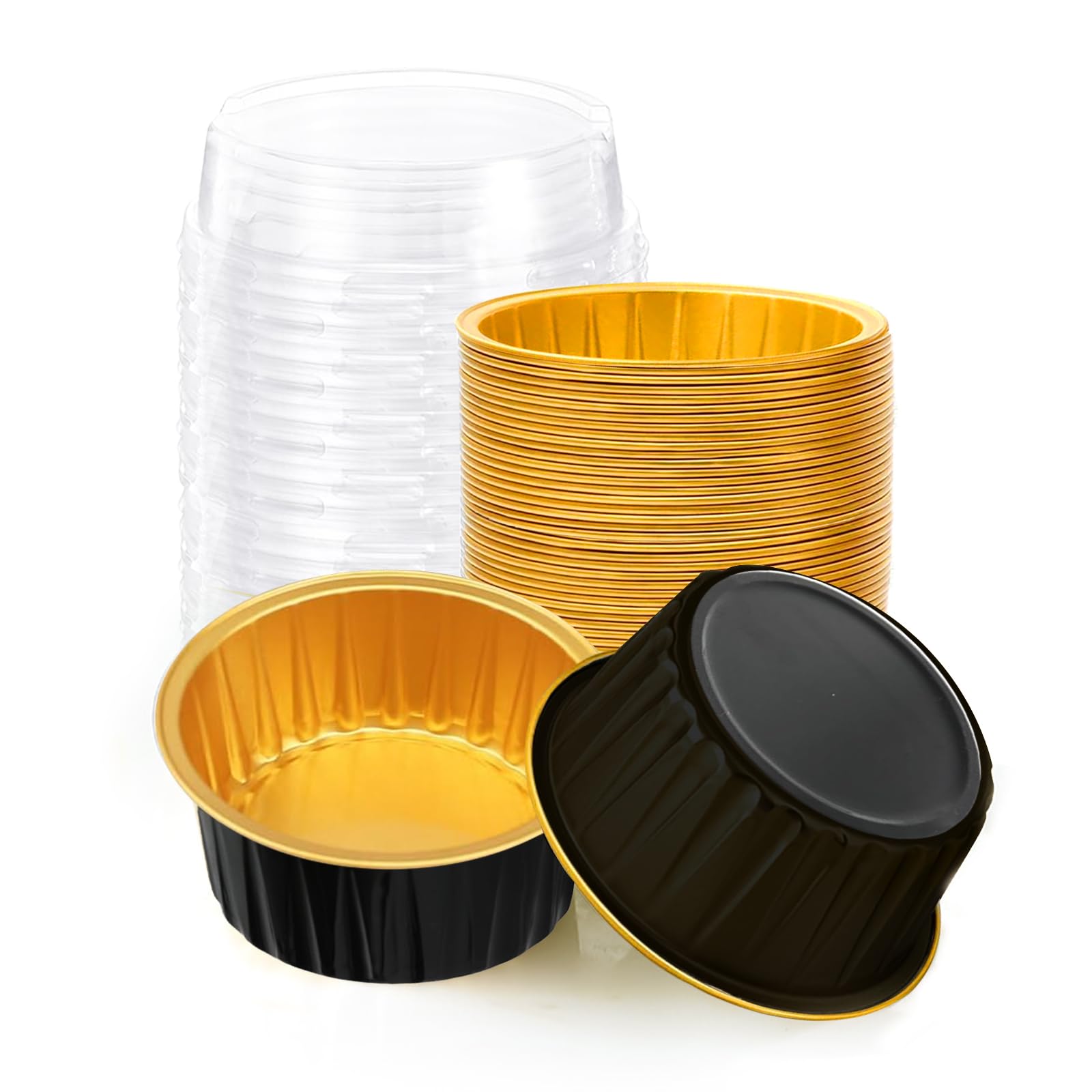 Fodofodo 25PCS Round Mini Loaf Pans with Lids,Mini Cake Pans with Lids,Disposable Ramekins Baking Cups Muffin Tins Cupcake Cups for Wedding Birthday