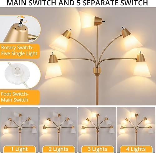 Miniatura 2 de FOLKSMATE Medusa - Lámpara de pie LED, lámpara de pie alta moderna con múltiples cabezales, luz de pie ajustable para lectura de esquina para sala