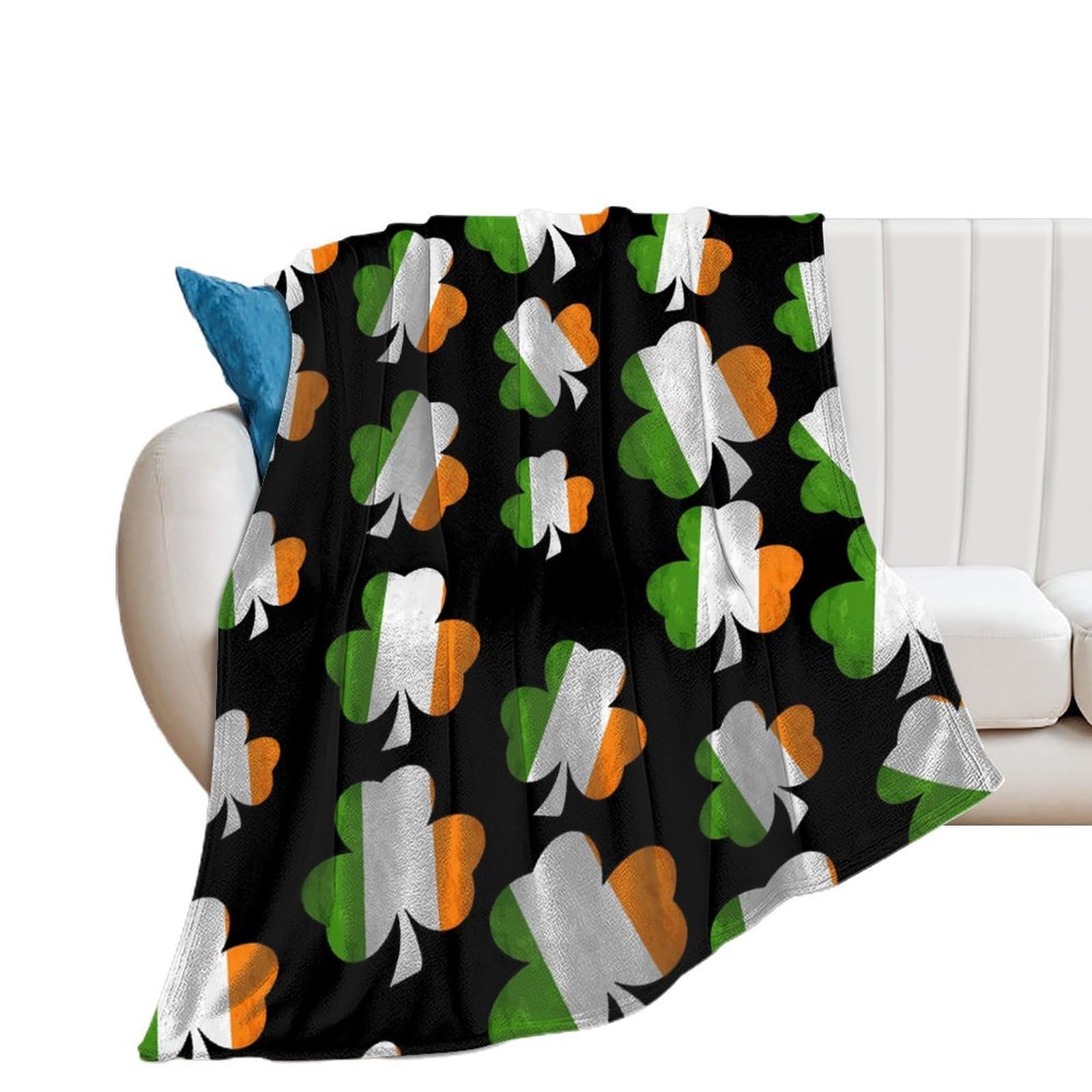 OUTBDNVFSA Irish Flag Shamrock Clover Throw Blanket Lightweight Summer Blankets for Bed Sofa Camping Travel