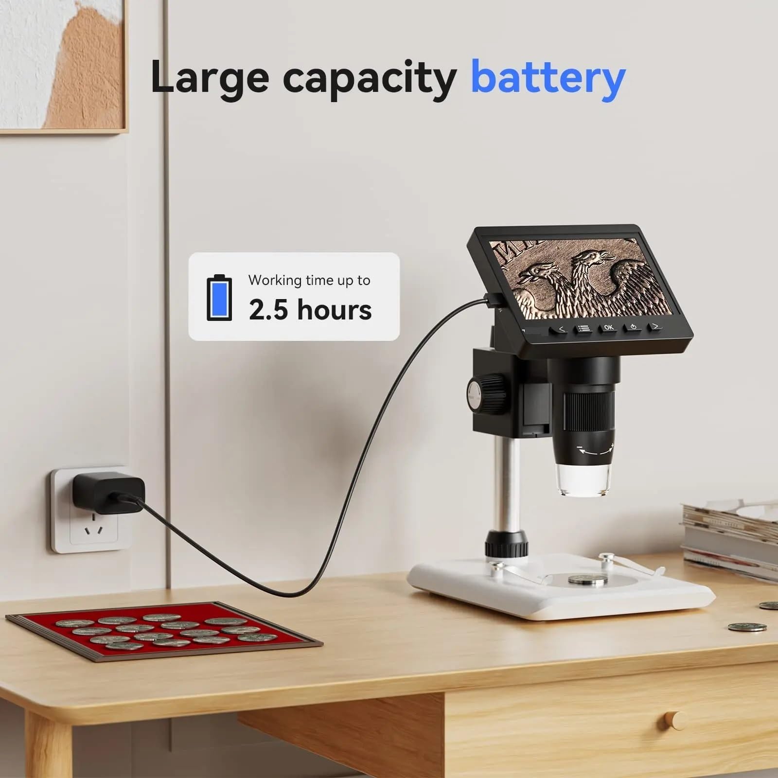 4,3-calowy mikroskop cyfrowy LCD 1000X moneta mikroskop na monety lupa USB mikroskop z wysokim stojakiem 8 LED dla dziecka