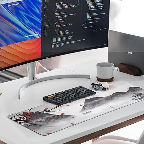 Miniatura 8 de Alfombrilla de mouse japonesa para juegos de flor de cerezo, alfombrilla de escritorio grande con borde cosido, base de goma antideslizante,