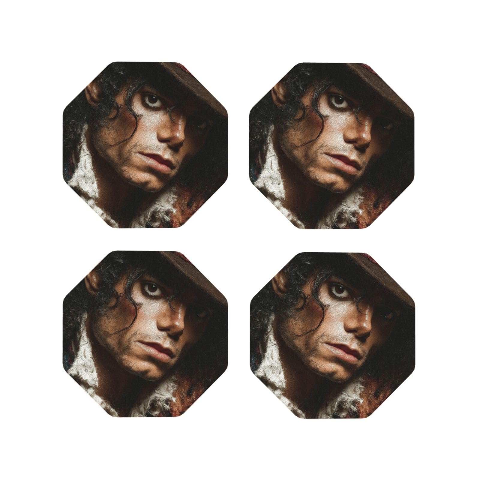 Coasters Set of 4 Round Leather Coaster Quick-Dry Drink Michael Jackson Coasters for Desk Absorbent Mugs Pads Tabletop Protection Pad Heat Resistant Coffee Cup Mat for Kitchen Bar