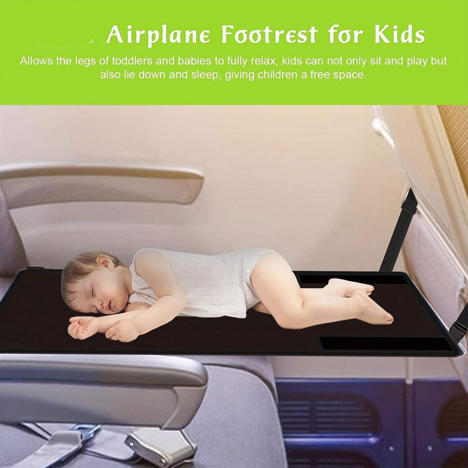 Les-Theresa Cama de avión para bebé de 31.1 x 17.3 pulgadas, extensor de asiento de avión plegable para niños pequeños, esencial de viaje para acostarse (negro)
