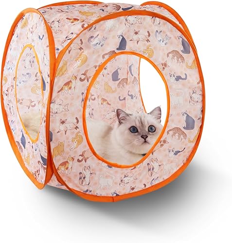 Miniatura 7 de Andiker Tienda de campaña para gatos, túnel de gatos de 3 agujeros seguro y fuerte, lindo túnel plegable fácil de transportar para gatos de
