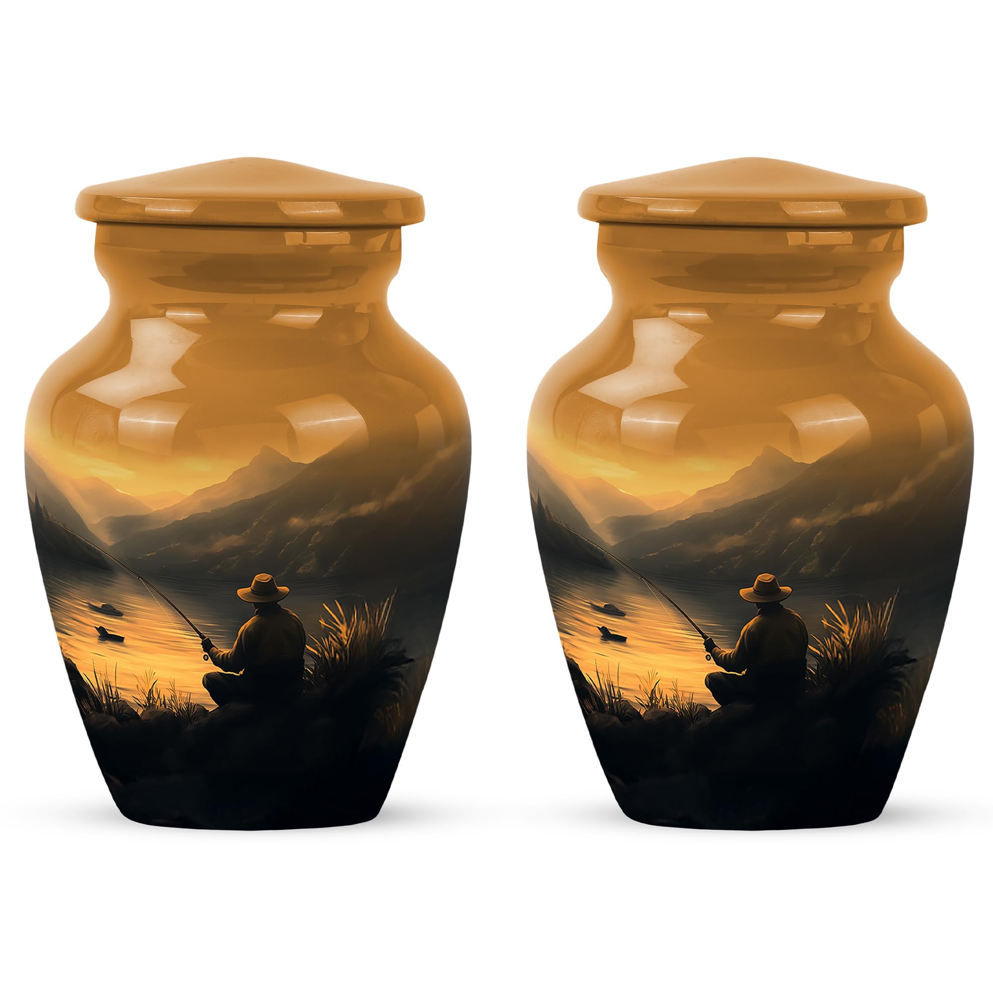 YATHABHISA Fishing Urn, Keepsake Burial Urns for Human Ashes, Memorial Gift for Male, Funeral Ash Container, Yellow, 3 Inch (Set of 2)