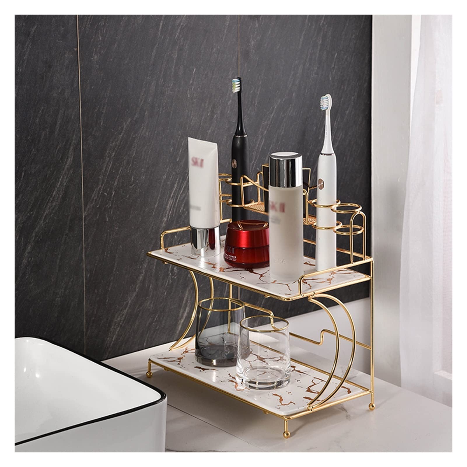 Soporte para pasta de dientes Estantes de baño Tocador de escritorio Cosméticos de doble capa Caja de almacenamiento Caja de almacenamiento de cepillos de dientes eléctricos Escritorio Soporte para pa