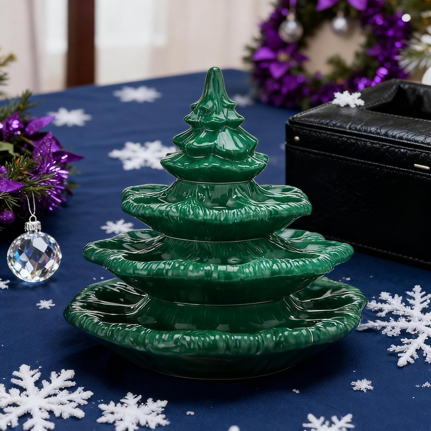 Deviled Egg Tray Christmas Tree Platter - Green Resin Holiday Appetizer Holder for Festive Parties, Reusable & Decorative A