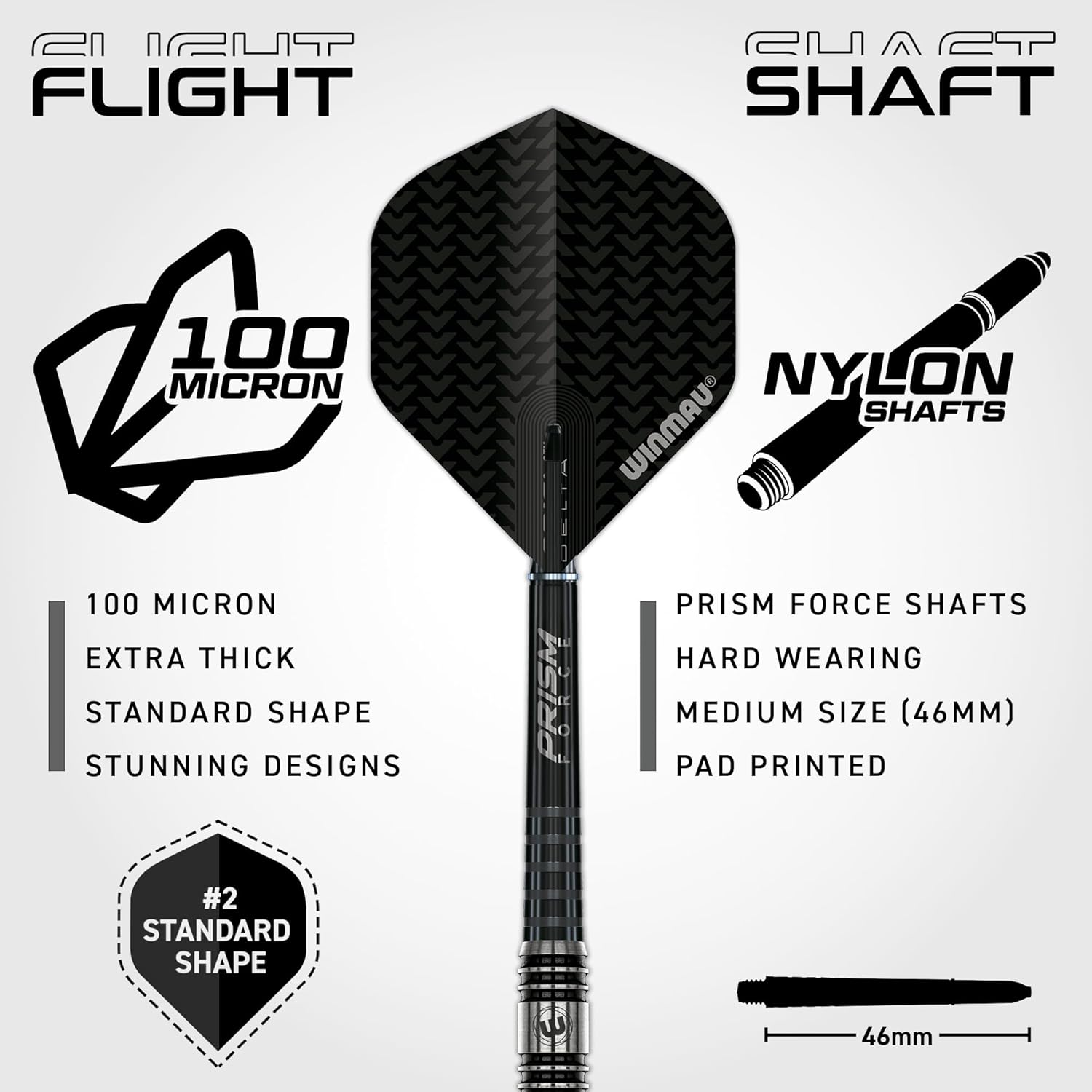 Winmau Blackout Tungsten Darts Set with Flights and Shafts (Stems)