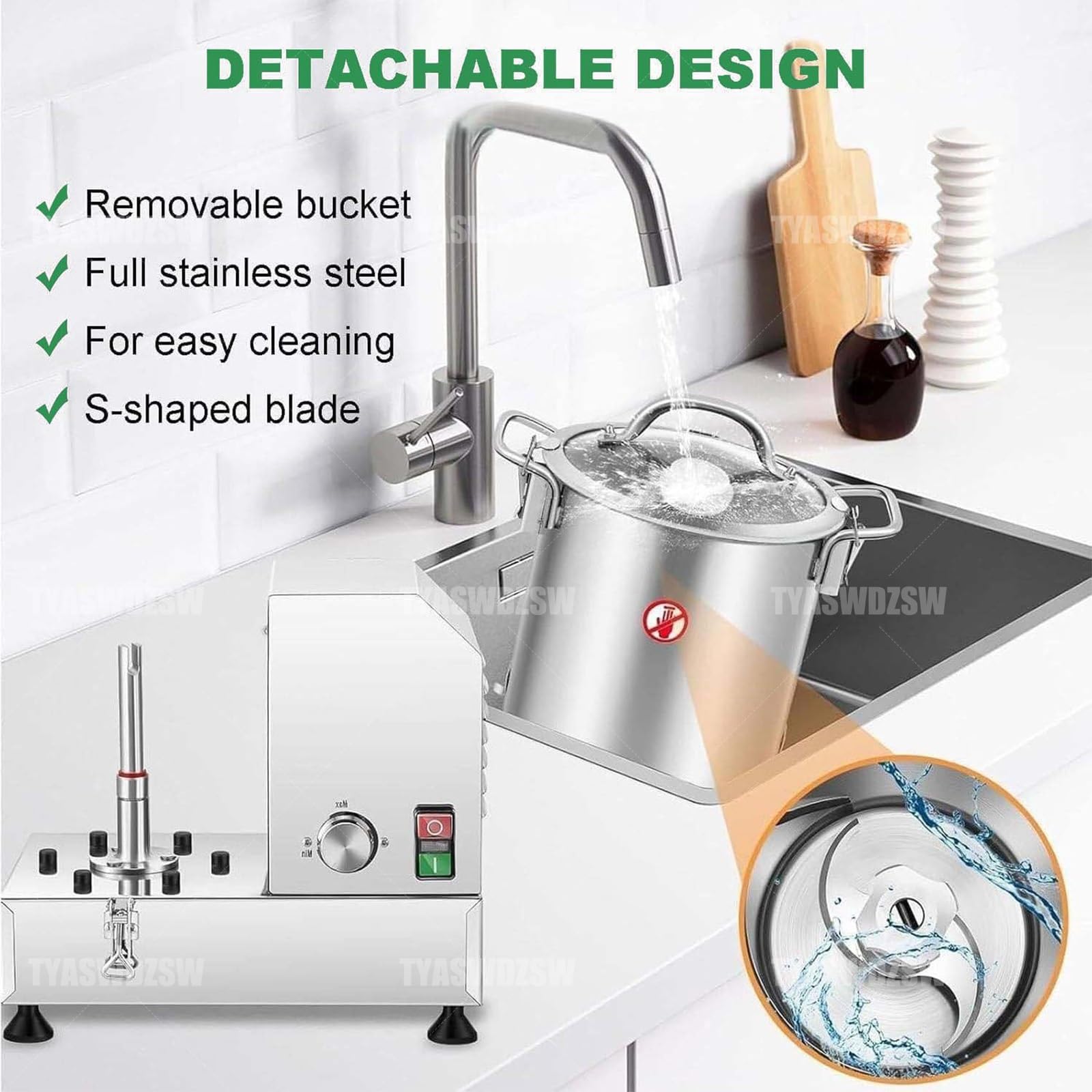 Robot Multifonction & Hachoir Alimentaire Électrique, Mixeur Commercial, Pièces Acier Inoxydable Faciles à Nettoyer, Équipé Interrupteur Magnétique pour Traiter Légumes, Viande(9L)