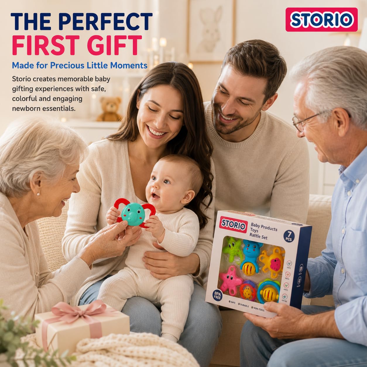 Storio Baby Products Toys 7 Pcs Rattle Set with Teathers for New Born Baby Gifts, Toy for Babies, Non-Toxic — Amazon image 6