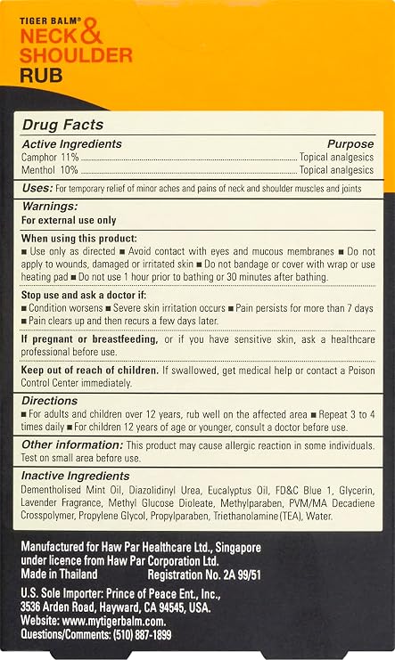 Tiger Balm Neck & Shoulder Rub Vanishing Scent 1.76 oz (Pack of 2)