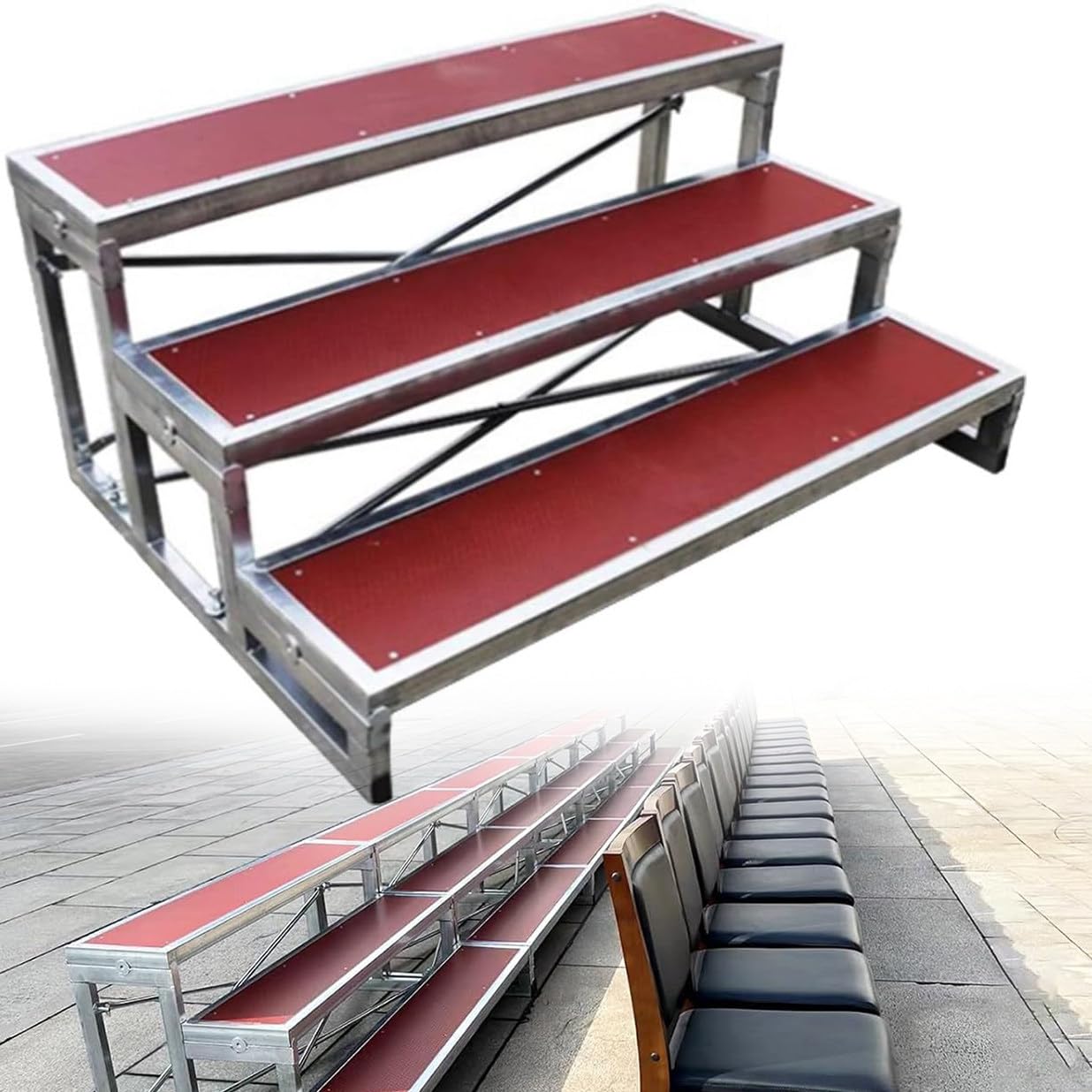 Riser Portatili a 3 Livelli, Piattaforma per Scale in Acciaio per Foto di Gruppo, spettacoli di Chiesa, Scuola e palcoscenici, Superficie Antiscivolo, Design a Pieghe Rapida, Supporta più utenti