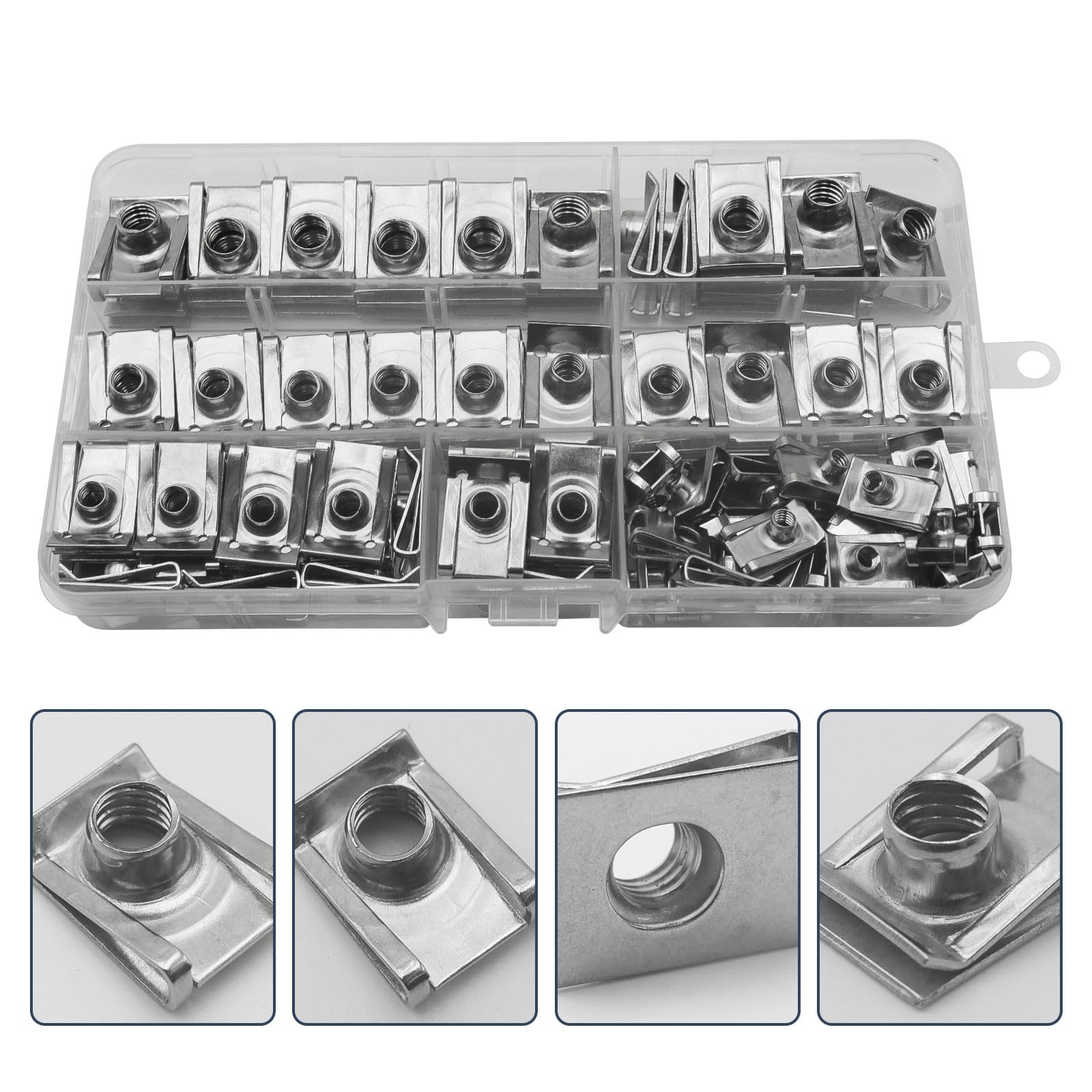 100 pezzi Dadi a U Clip di Fissaggio per Auto Carrozzeria, M4 M5 M6 M8, Set Dado a Clip Filettato in Acciaio Inossidabile, Bulloni Dadi a Clip a U per Carrozzeria