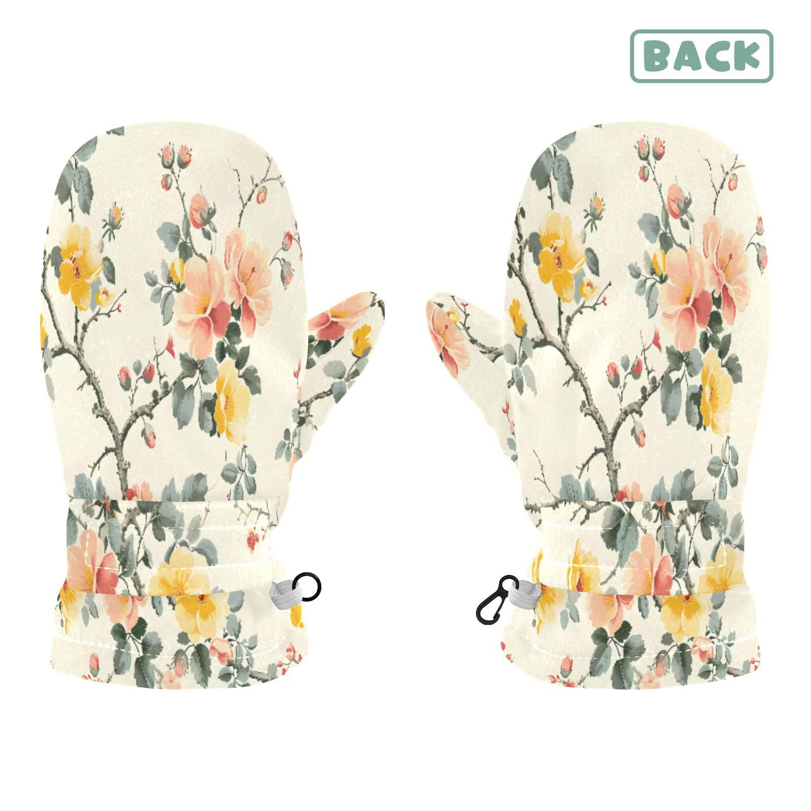 Kid's Winter Gloves Children Warm Gloves Tile Flower Yellow Orange Bud for Boys Girl Age 2-4 Years