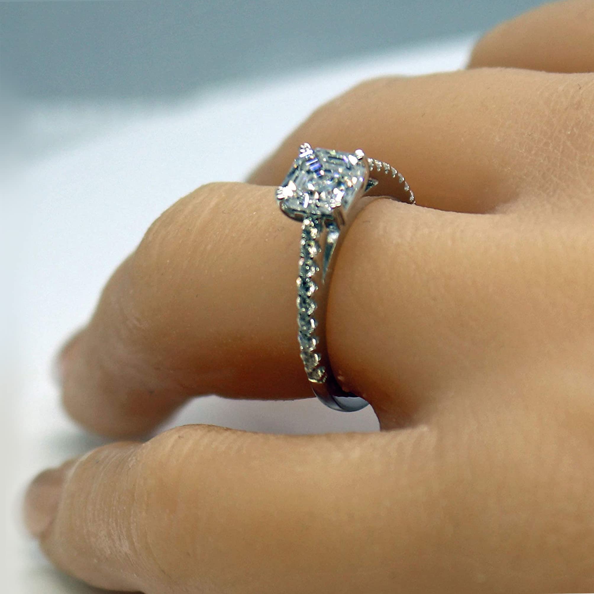 Anillo de compromiso con solitario con catedral Asscher de 2.00 quilates con circonita pura brillante-plata de 10 quilates o oro de 14 k, Circonita, Platino, Oro, Blanco, Plata, Zirconia 5
